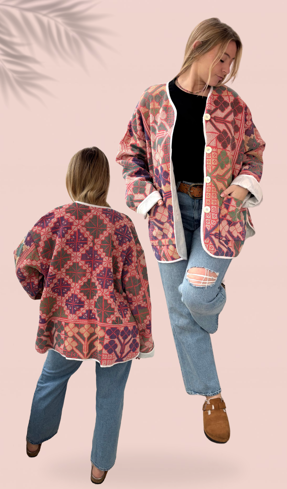 Veste en Kantha brodée à la main Taille Unique