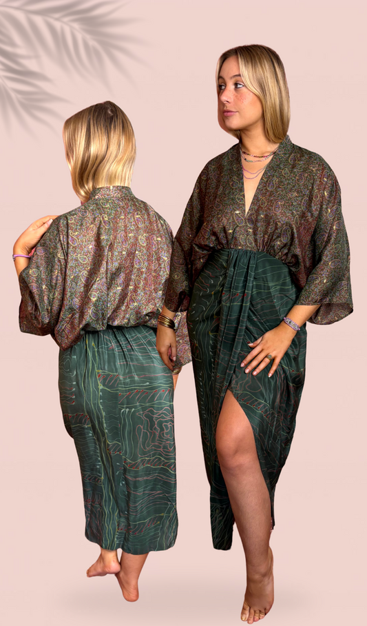 Robe mi-longue 100% soie Taille Unique