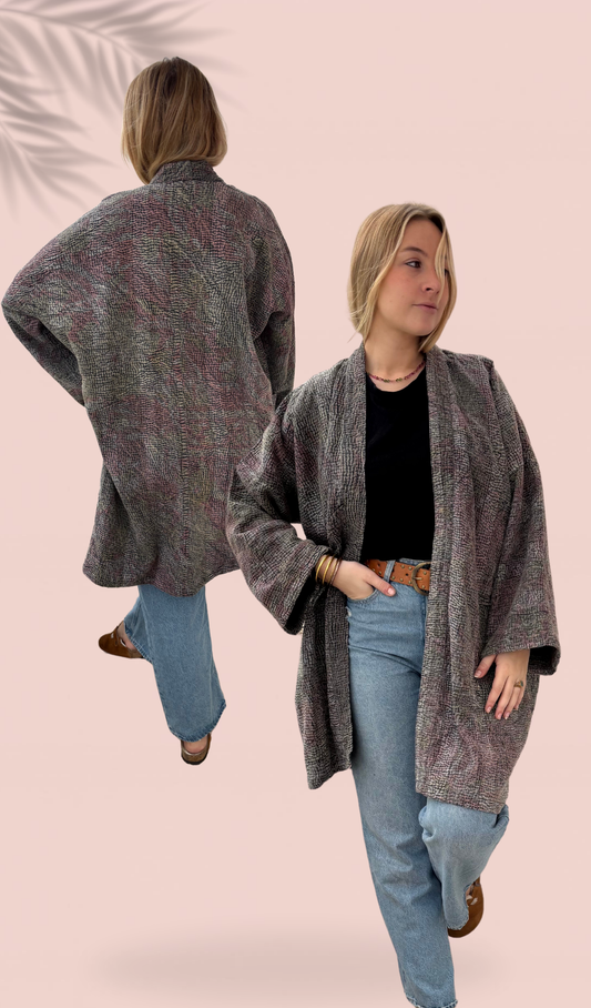 Veste longue en Kantha Taille Unique