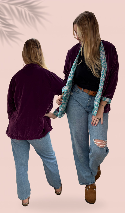 Veste reversible en velours doublé soie Taille unique