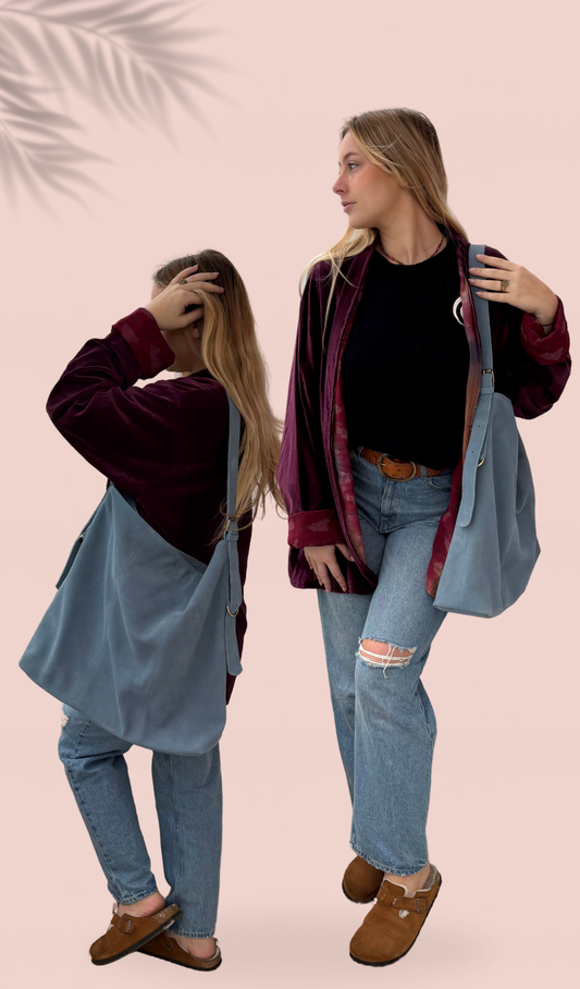 Sac en nubuck bleu grisé