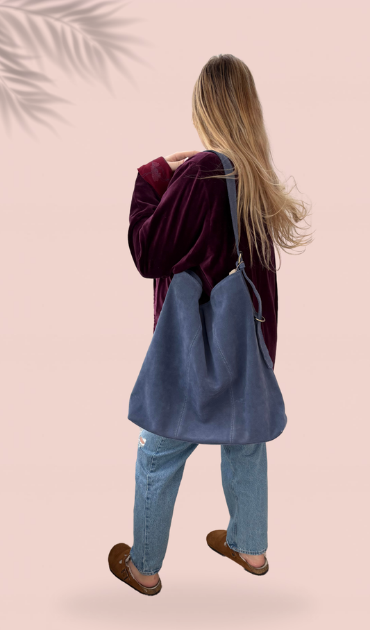 Sac en nubuck bleu pétrole