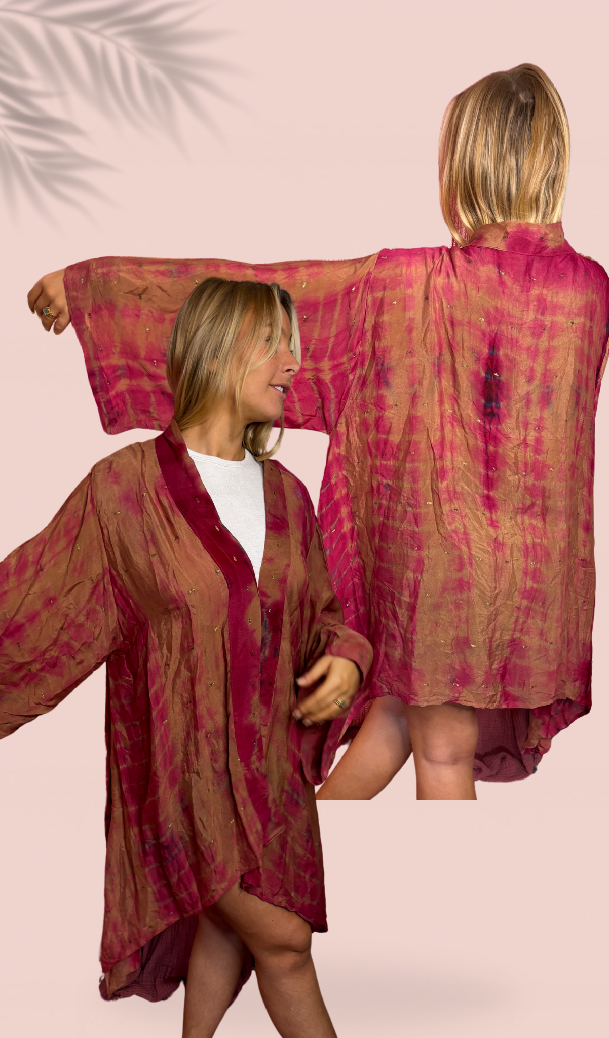 Kimono 100% crêpe de soie brodé à la main Taille Unique